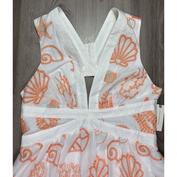 Anthropologie Maeve Embroidered‎ Scallop White Sea Shell Midi Sundress 10 Resort - Picture 7 of 16